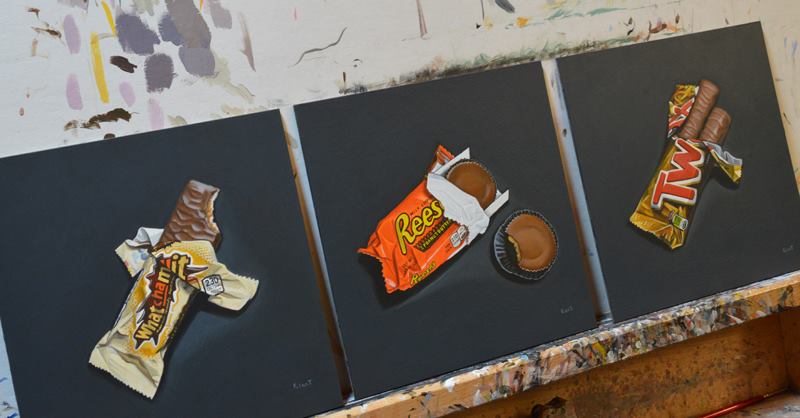 Trio of Candy Bar Acrylic Paintings in Shadowbox Frames