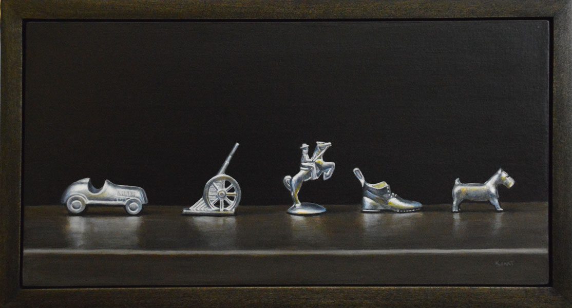 Up on Etsy – Photorealistic Painting of a Parade of Monopoly Board Game Pieces
