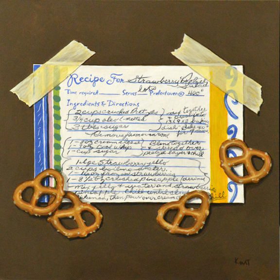 Daily Trompe L’Oeil Painting – Strawberry Pretzel Salad Recipe with Pretzels