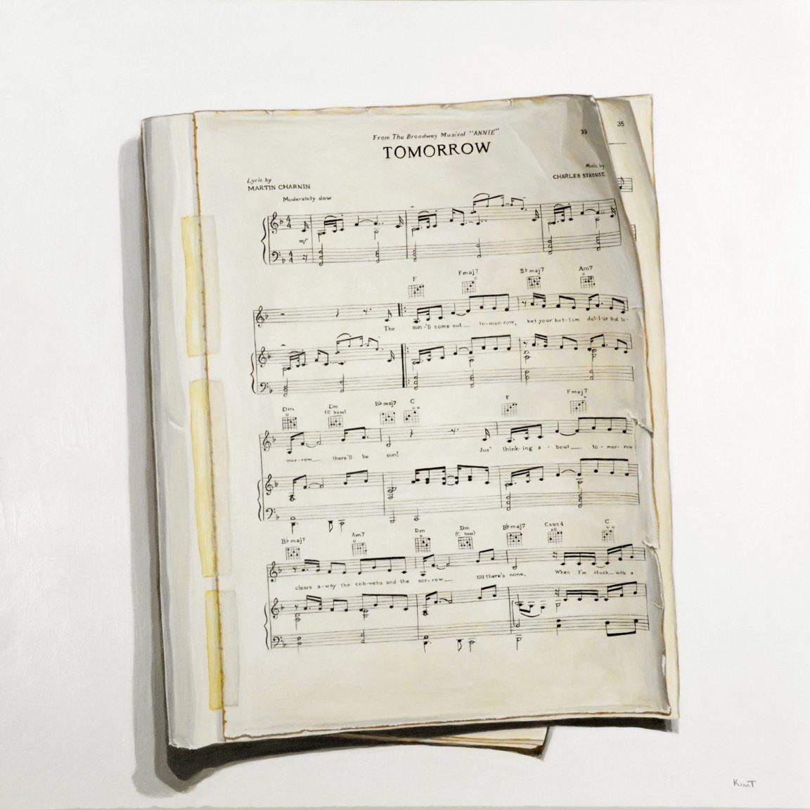 Trompe L’Oeil Painting of Sheet Music for Tomorrow from the Musical Annie