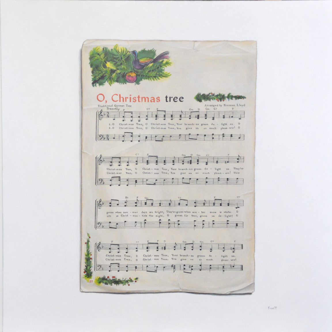 O Christmas Tree – Acrylic Trompe L’Oeil Painting of Vintage Music Sheet