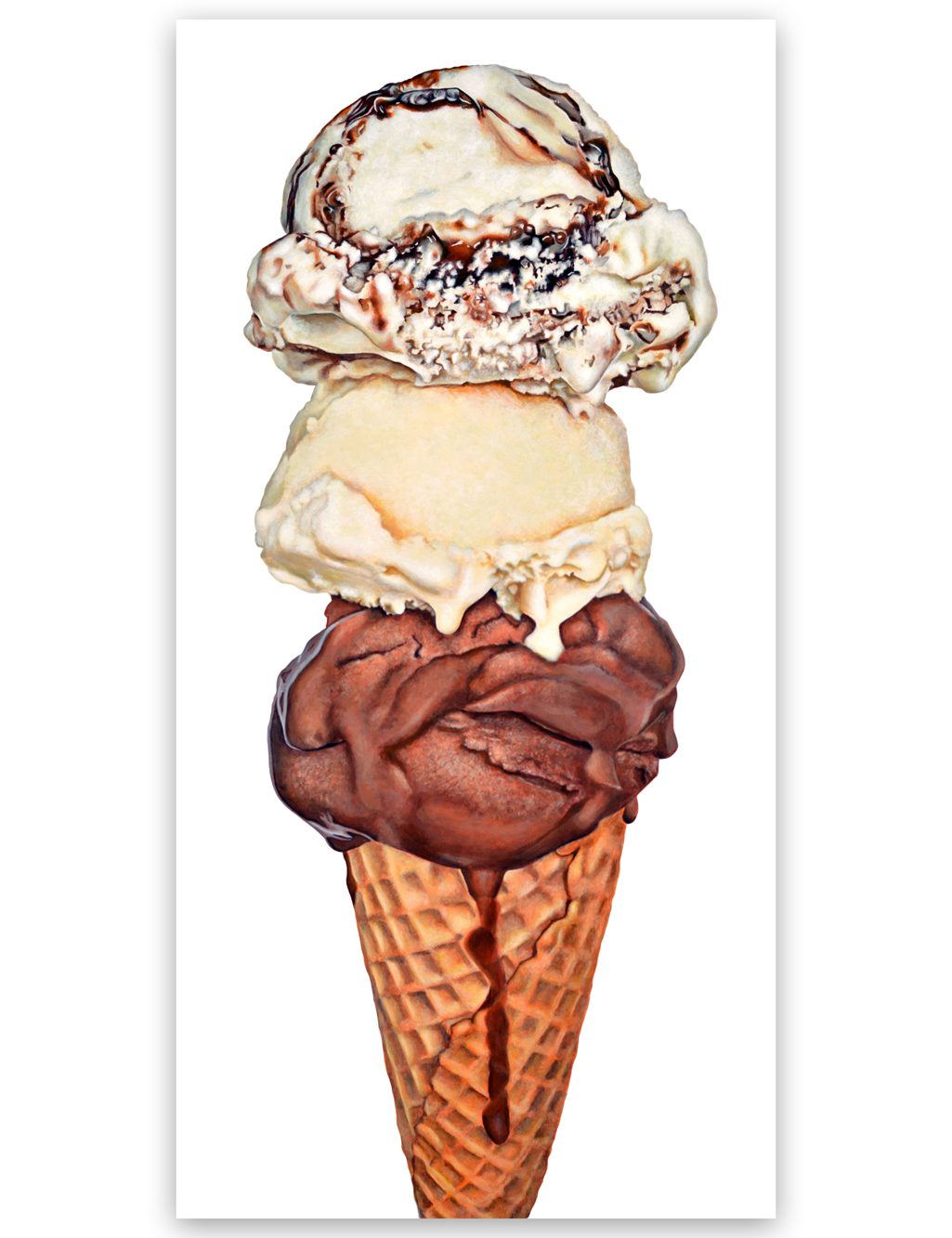 New Print Available – Chocolate Vanilla Fudge Ripple Triple Scoop Ice Cream Cone