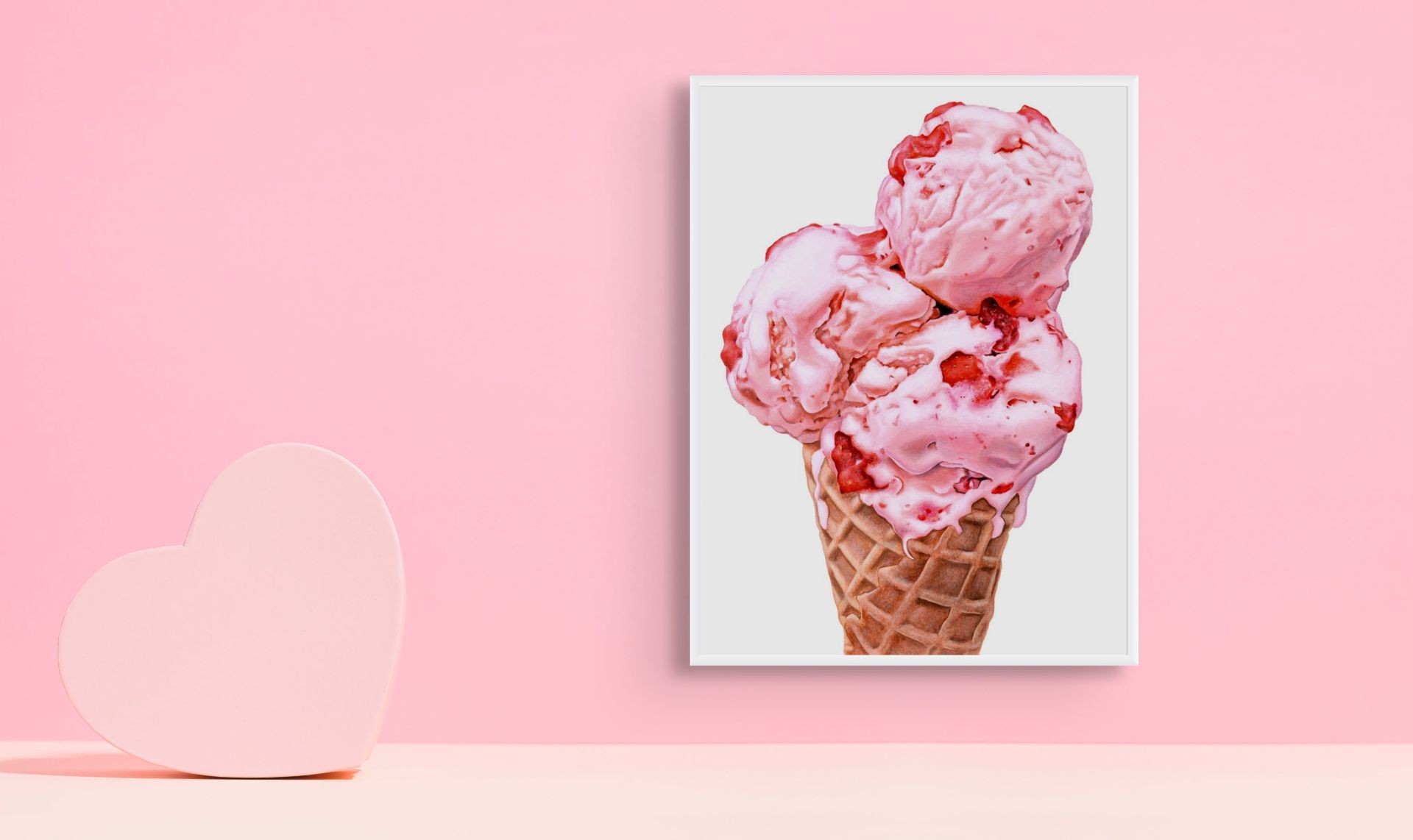 New Strawberry Scoops Ice Cream Cone Print Available