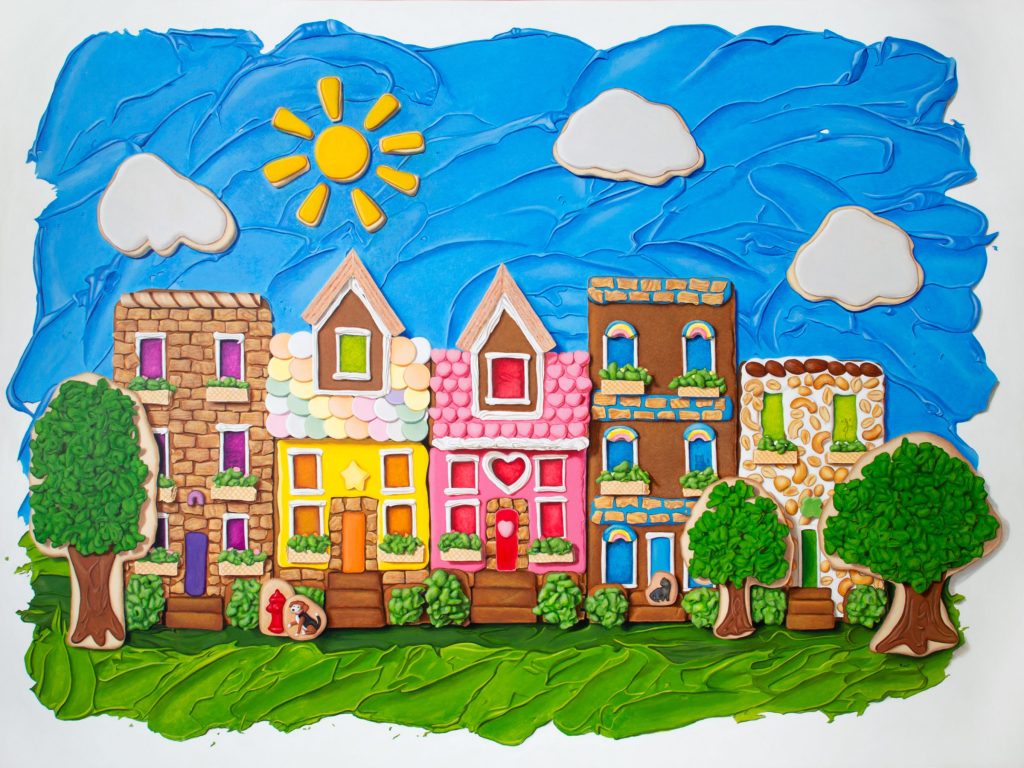 Beautiful Day in the Neighborhood, acrylic on panel, 48" x 36".