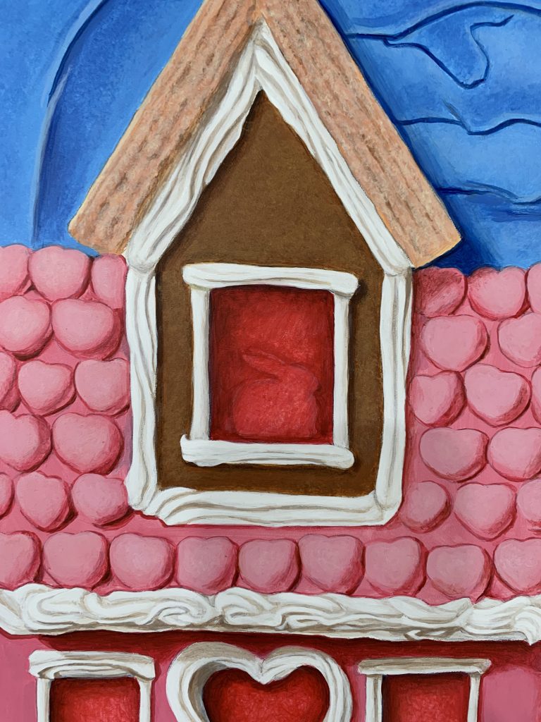 In the model, the "bunny" was actually a misplaced blob of frosting on the back of the candy window, but I thought it looked an awful lot like a bunny and made a nice center focus to the piece.